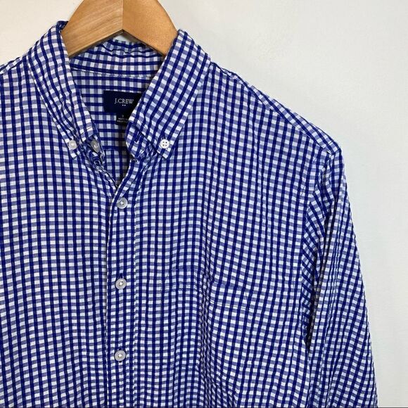 J. Crew men’s size small blue/white checkered cotton button down shirt - Picture 3 of 8